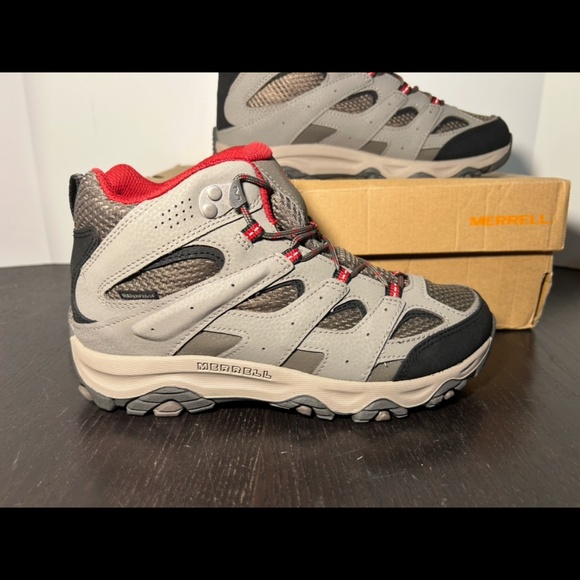 Merrell Big Kids Moab 3 Mid Waterproof Hiking Boots Shoe Boulder/Red Boys Size 6